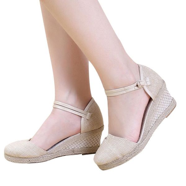

sandals 2021 women's wedges sandal vintage weaving shoes summer high heels women casual platform ladies sandalias mujer, Black