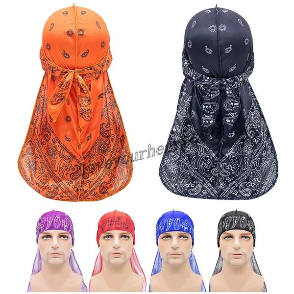 

breathable bandana hat long tail headwrap printed hijabs hats turban head head scarf chemo cap hip hop turban, Blue;gray