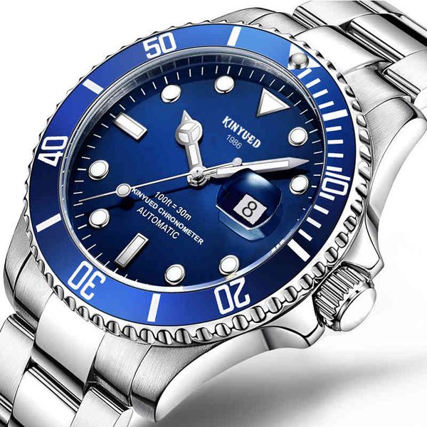 

kinyued famous brand clock luxury men lightweight automatic mechanical s rustless steel waterproof lightning, Slivery;brown