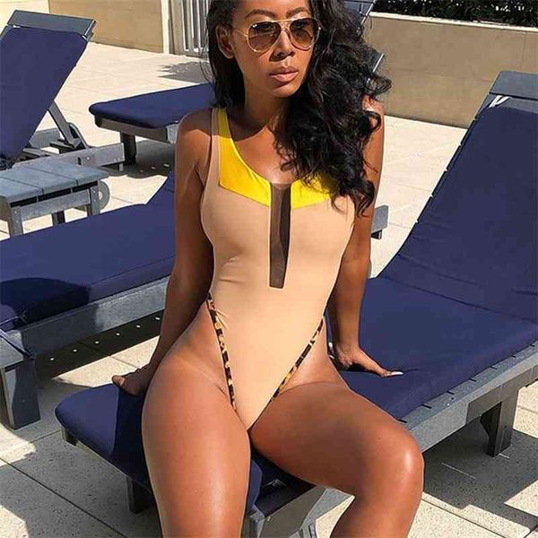 

women's swimwear yellow black mesh halter swimsuit open back lace up women monokini girls beach bathing suits bo1l, White;black