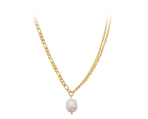 

chains titanium layered beads chain real pearl necklace women stainless steel jewelry ol designer t show runway boho japan korean, Silver