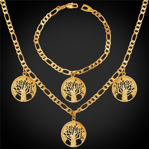

earrings & necklace fashion tree of life charms pendant jewelry sets women white gold color men figaro chain bracelet set nh2284, Silver