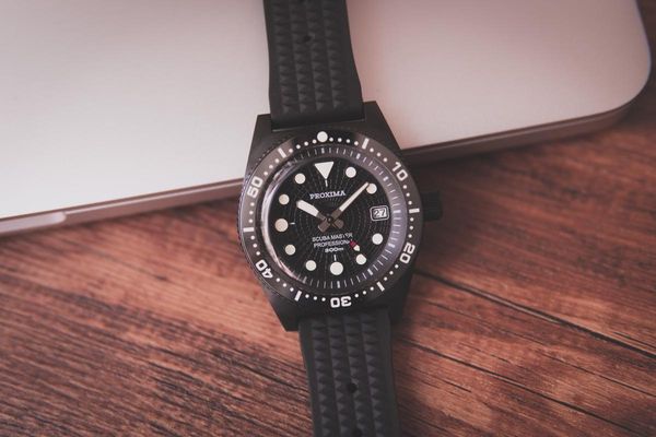 

wristwatches proxima black pvd 62mas 65 stainless steel diver dive watch nh35 movement ceramic bezel insert c3 luminous tapisserie dial, Slivery;brown