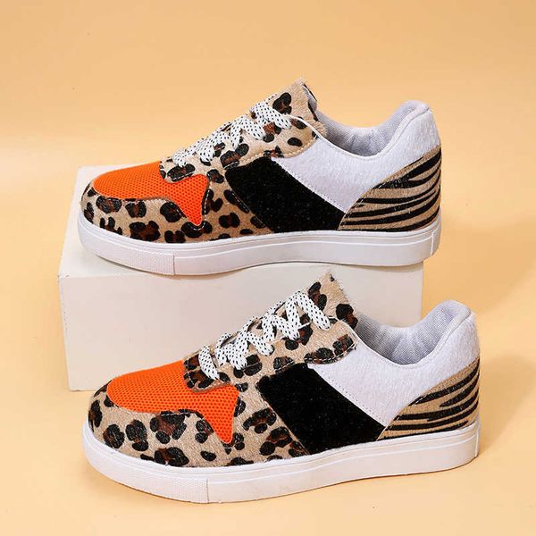 Nuove donne leopardo scarpe vulcanizzate sneaker femminile stringate comfort piatto pelliccia sintetica poco profonda per il tempo libero calzature da donna zapatos de mujer Y0907