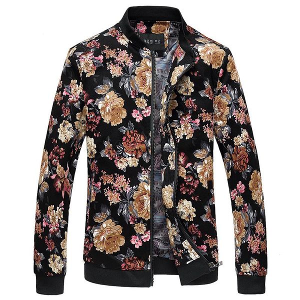 

men's jackets plus size m-6xl men cardigan zipper bomber jacket fashion floral printing coats spring autumn casual streetwear male, Black;brown