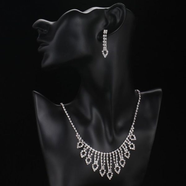 

earrings & necklace gu149 shiny luxury and 2 piece set bridal wedding tassel crystal zircon, Silver