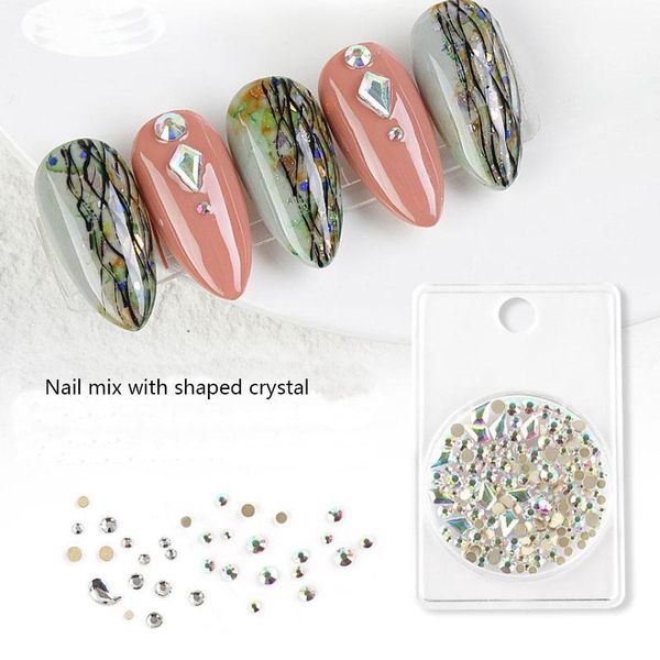 

1box alien crystal mixed rhinestones nail art decorations white ab sparkly stones manicure gems1, Silver;gold