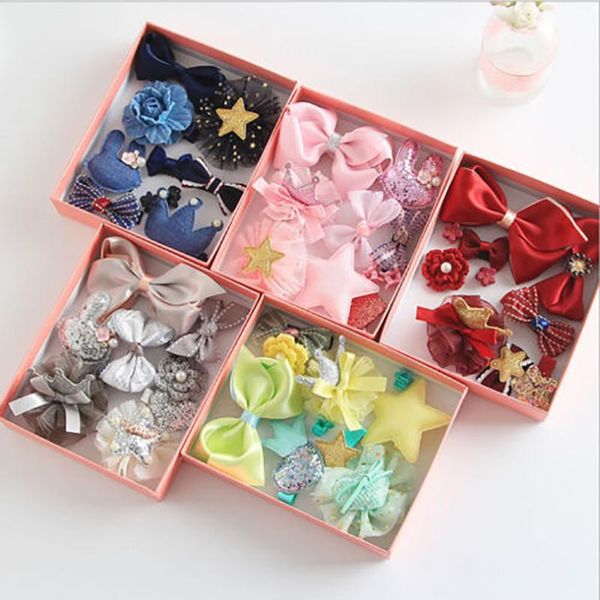 

gift wrap 10pcs/set princess bobbles solid color fabric material cute hair clip set baby girls boutique head clips bows crown