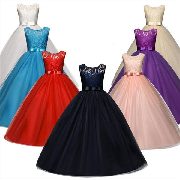 

5 14 years old girls girl dresses princess lace flower long elegant kids wedding evening prom gowns pageant children clothing, Red;yellow