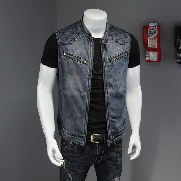 

men's vests men denim vest retro europe america style autumn personality locomotive male cowboy waistcoat coat plus size 5xl 6xl, Black;white
