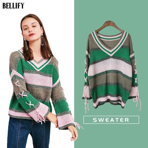 

women's sweaters v-neck striped sweater women, White;black