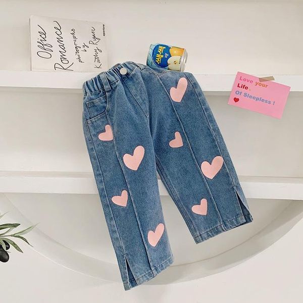 

jeans 2021 autumn arrival girls fashion heart denim pants kids baby, Blue