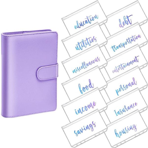 

gift wrap a6 pu leather notebook magnetic personal planning binder with 12 pockets zipper folder for bill planner