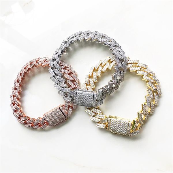 

new arrival personalized gold bling diamond mens cuban link chain bracelet iced out cubic zirconia curb wristband chains jewelry 358 q2, Black