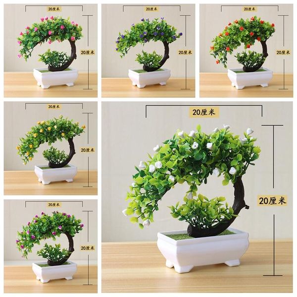 

20x20cm artificial green small tree with mini roses flower bonsai home garden el office living room decor fake plants decorative flowers & w