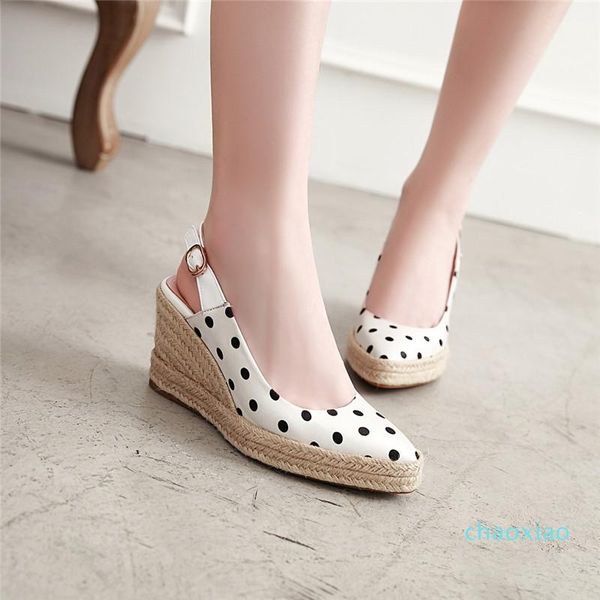 

designer summer 2021 dot print shallow ladies high heel platform slingbacks heels women wedges pumps white black