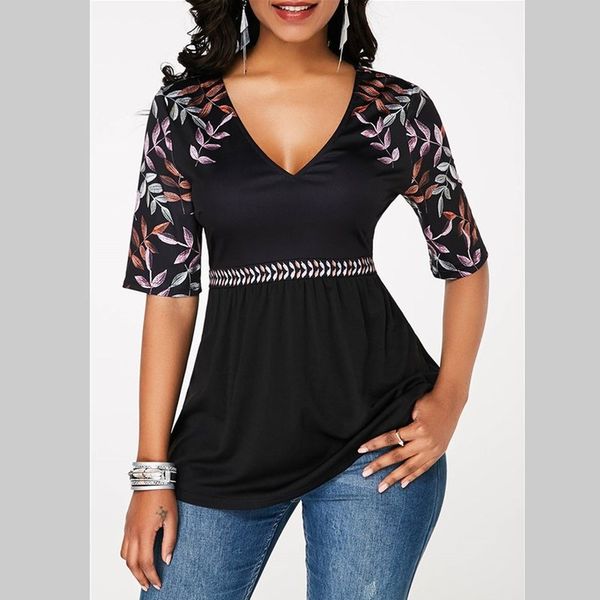 

cross-border models half-sleeved black v-neck printed t-shirt dress, White