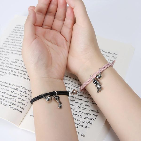 

charm bracelets for couple small rubber band magnet stone bell astronaut bracelet knotted head rope to girlfriend boyfriend, Golden;silver