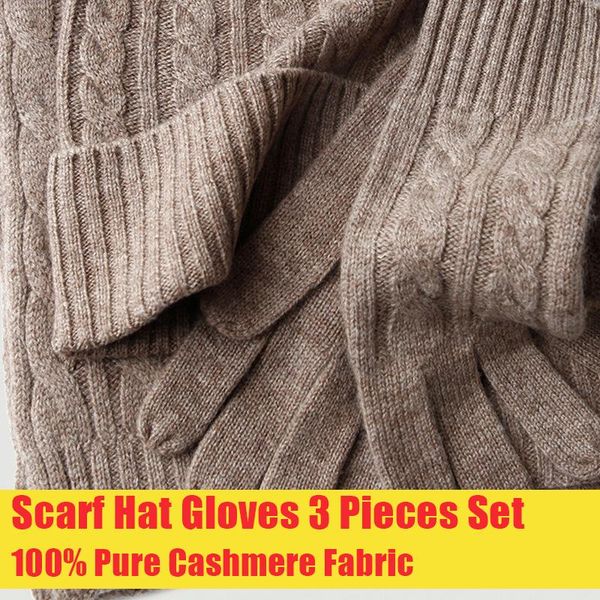 

hats, scarves & gloves sets 100% cashmere scarf hat 3 pieces set for women winter pure knitted and cap with, Blue;gray