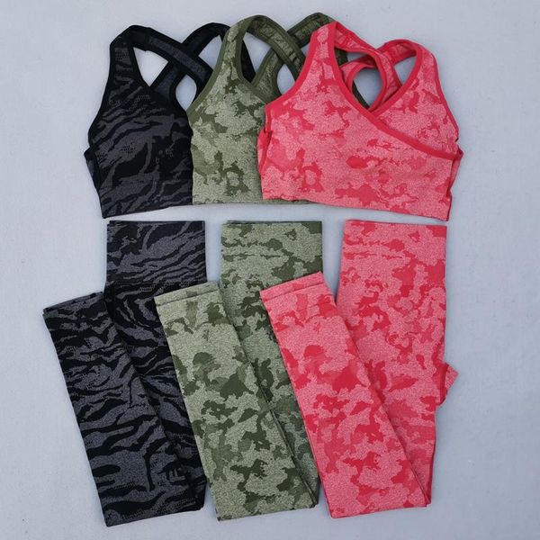 Yoga Outfit Farben Nahtlose Camo Set Frauen Fitness Workout Sport Anzug Adapt Gym Kleidung Leggings Bh Femme Sportswear