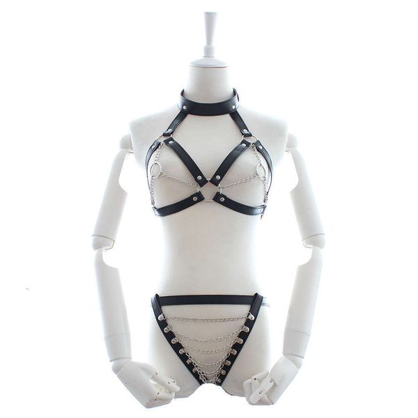 

products women's leather pu uniform chain suit performance underwear bound flirting clothes, Black;white