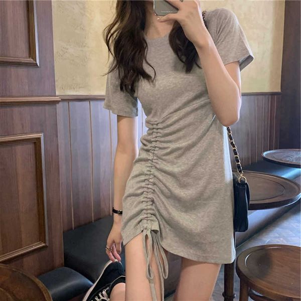 

2021 net red summer small french tea break first love age reduction pure desire style t-shirt short sleeve dress, Black;gray