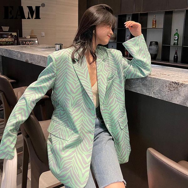 

women's suits & blazers [eam] women green zebra pattern big size blazer lapel long sleeve loose fit jacket fashion tide spring autumn 2, White;black
