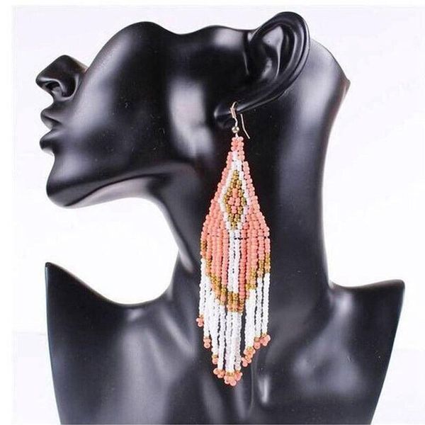 

dangle & chandelier drop earrings colorful beaded earings retro long fringe hoop handmade tassels women jewellery, Silver