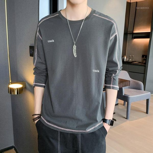 

men's t-shirts clothing 2021 spring autumn long-sleeved t-shirt pure cotton loose large size t youth bottoming shirt, White;black