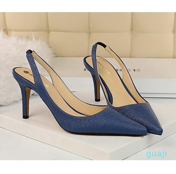 

big size 34 to 40 41 42 43 concise strappy sling back pointy stiletto heels wedding shoes 8cm multi colors 1293, Black