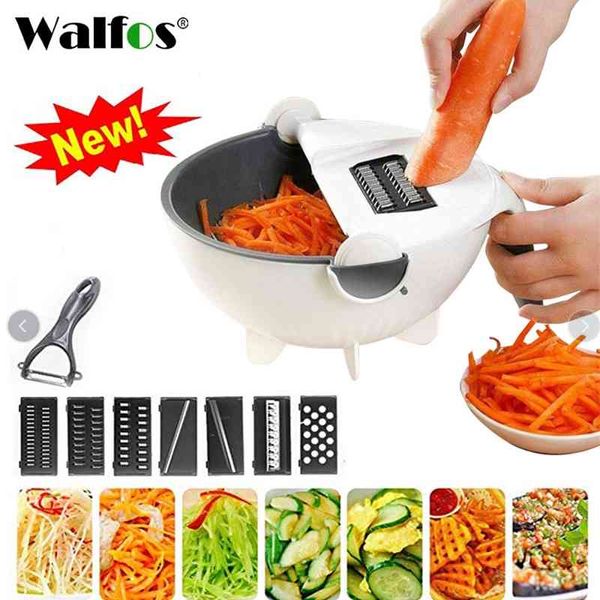 WALFOS Magic Multifunzionale Ruota Tagliaverdure con Cestello di Scarico Cucina Veggie Frutta Trituratore Grattugia Affettatrice Drop Shipping 210326