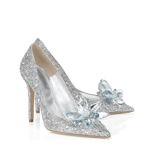 

dress shoes fericzot 2021 fashion style silver crystal flowers slip-on high heels women pumps for wedding party office lady, Black
