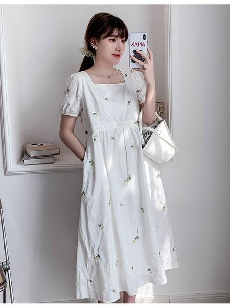 

maternity dresses embroidery floral summer woman pregnant clothes loose gown pography po shoot pregnancy dress, White