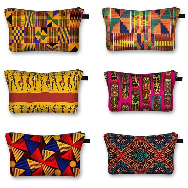 

cosmetic bags & cases african woman print bag afro ladies makeup fashion girls case portable lipstick storage for travel