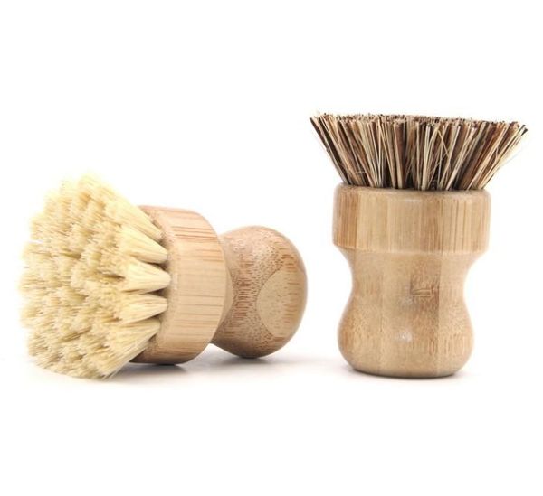 

round wood brush handle pot dish household sisal palm bamboo kitchen chores rub cleaning brushes