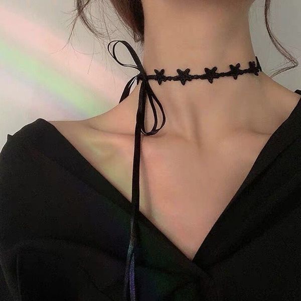 

2021 ins black lace neck chain stars chocker necklace women's clavicle chain bib statement necklace pendant fashion wedding women short, Golden;silver