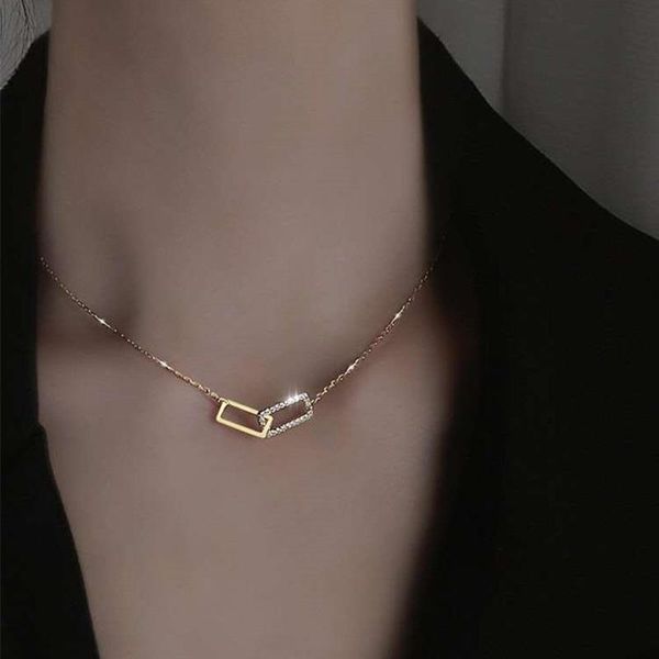

pendant necklaces shiny square shape charm necklace with zircon tassel chain clavicle party jewelry gift wholesale, Silver