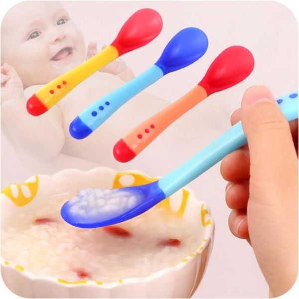 

spoons 1 pc baby feeding slip-resistant tableware temperature sensing silicon spoon dinnerware cutlery utensils solid born