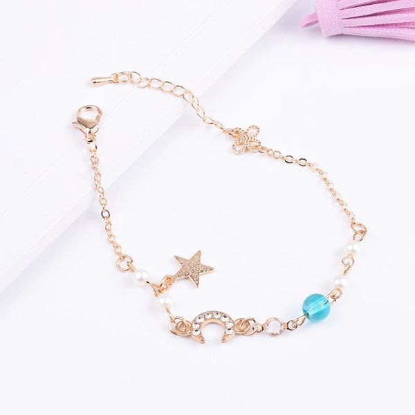 

link, chain half moon bracelet women's crystal korean couple friends star fashion small jewelry, Black