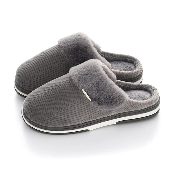 

slippers mazefeng men winter with fur couples ladies indoor velvet thick solid color non-slip soft bottom warm chanclas hombre, Black