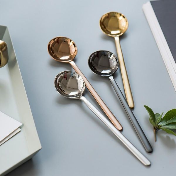 

spoons ice cream spoon cutlery vacuum plating stainless steel coffee ong handle round tea kitchen drinking flatware