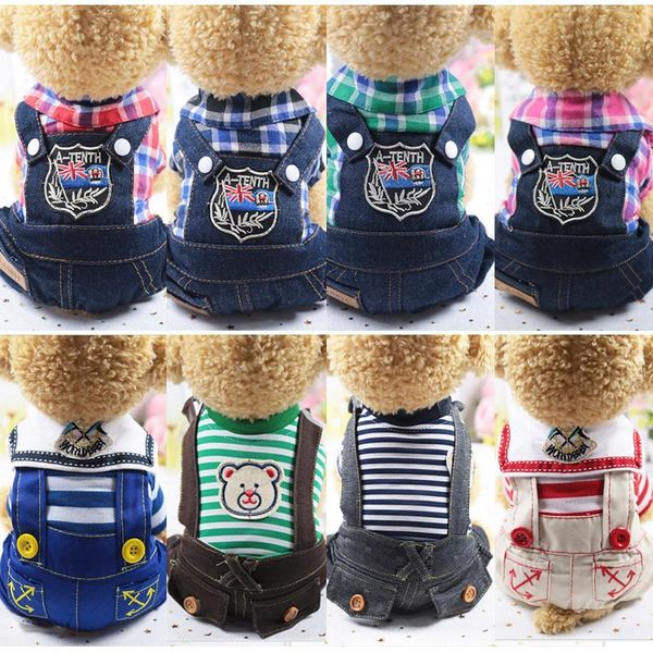 

dog apparel 2021 puppy denim clothes pet supplies cat lattice four legs jeans chihuahua teddy autumn and winter warm