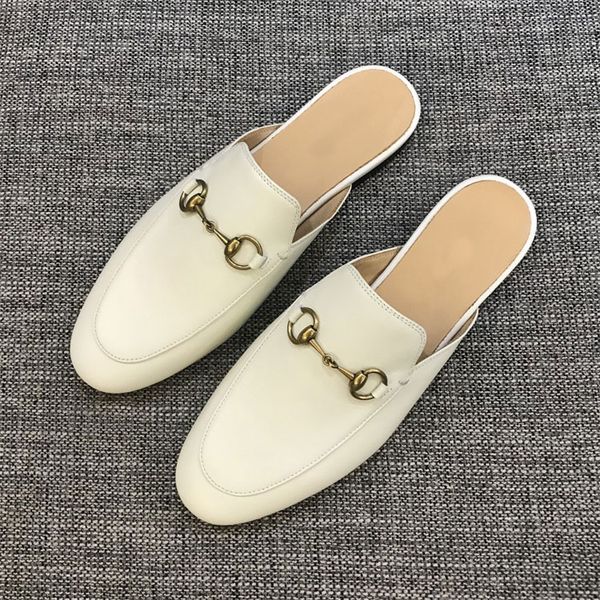 

fashion women quality styles muller slipper casual metal clasp decoration genuine leather loafers scuffs buckle lady, Black