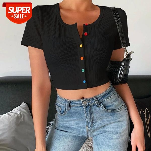 

candy color ribbed knitted cardigan for women summer short sleeve basic cropped sweater female casual jumper colorful button #zd5u, White