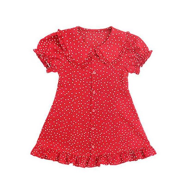 Children's Bebé Lapela Jumpsuit / Dress Summer Girl Sweet Polka Vermelho Ponto Vestido Jumpsuit Crianças Calças Crianças Q0716