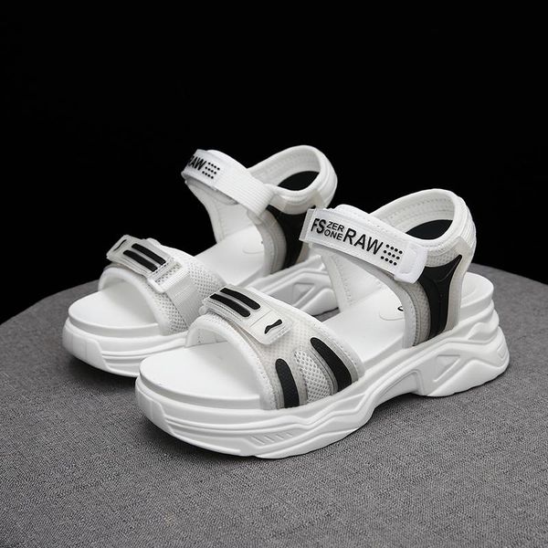 

summerwomen chunky sandals summer platform casual shoes british style hook loop designers woman fashion flat sandal ladies, Black