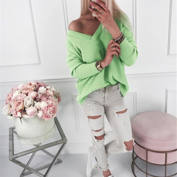 

women's sweaters women sweater v-neck fashion autumn winter knitted jumper solid loose pullovers coat female blusas knit sj3394x, White;black