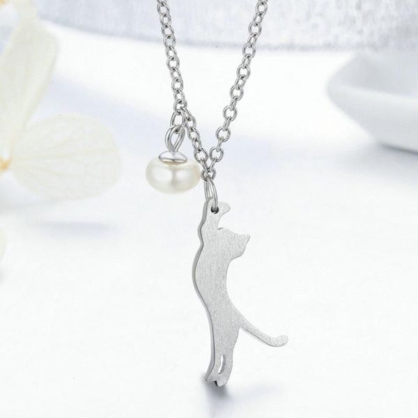 

chains korea cute animal cat pendant pearl clavicle chain 925 sterling silver necklace for women fashion trendy luxury jewelry gift