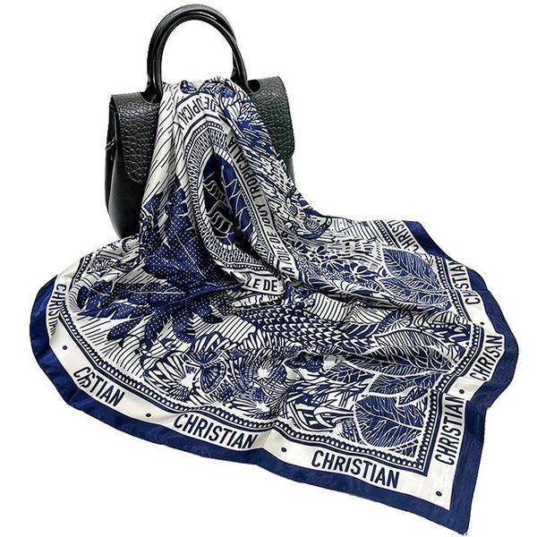 

scarves 2021 summer 90cm large square scarf satin turban ladies printed silk shawl wholesale customization, Blue;gray