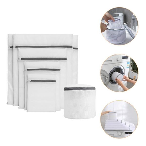 

laundry bags 1 set 6pcs zipper wash multipurpose clothes (white)